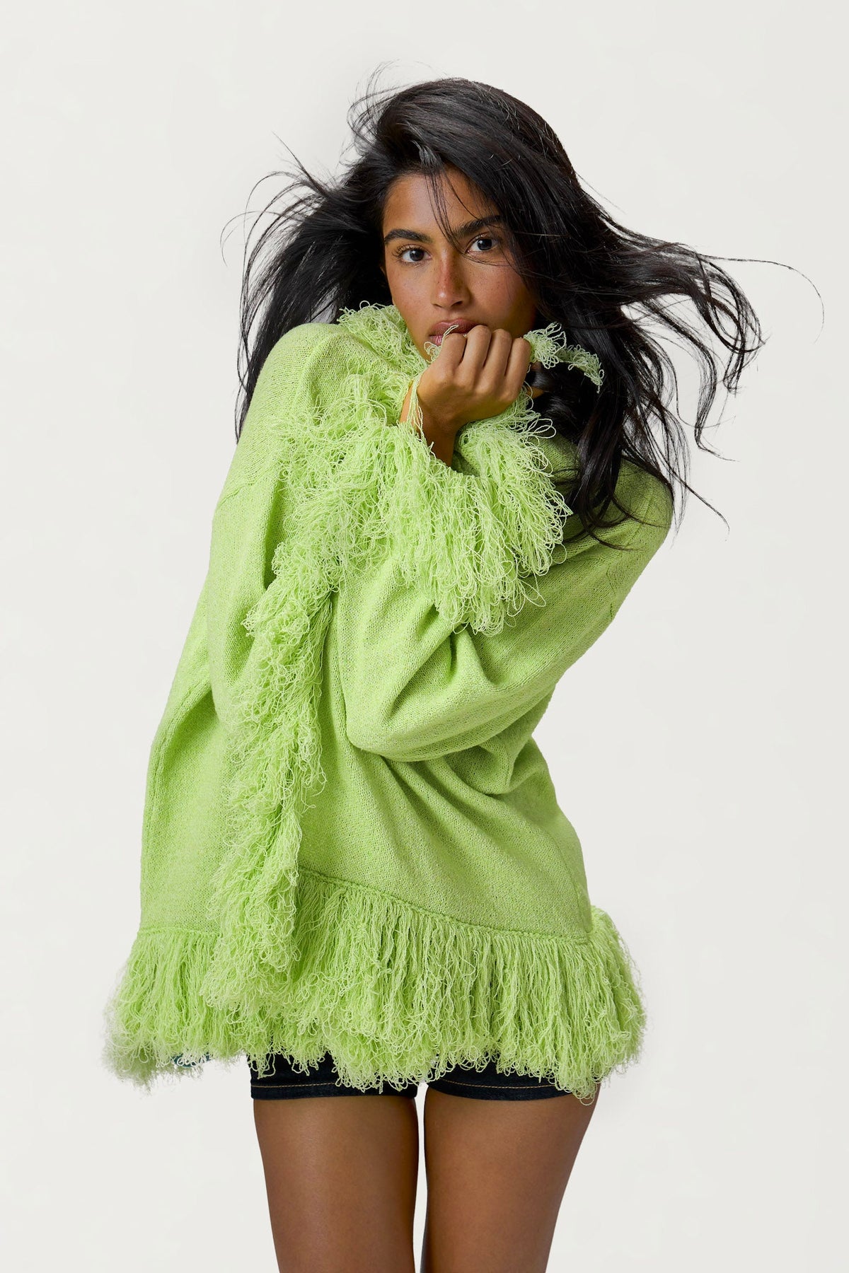 Santana Fringe Cardigan in Lime