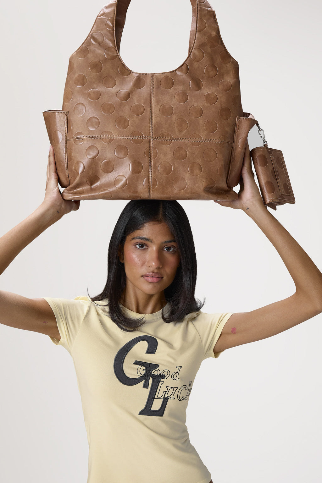 Otis Polka Embossed Tote in Classic Tan