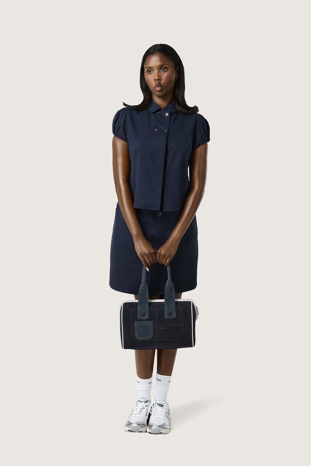 Laney Faux Suede Handbag in Navy