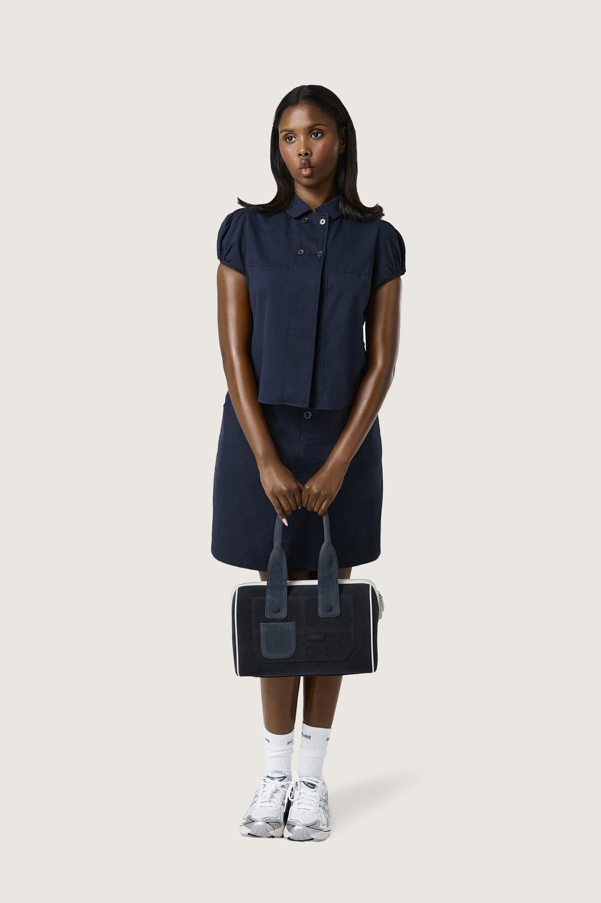 Laney Faux Suede Handbag in Navy