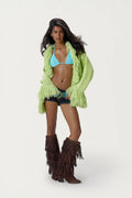 Santana Fringe Cardigan in Lime
