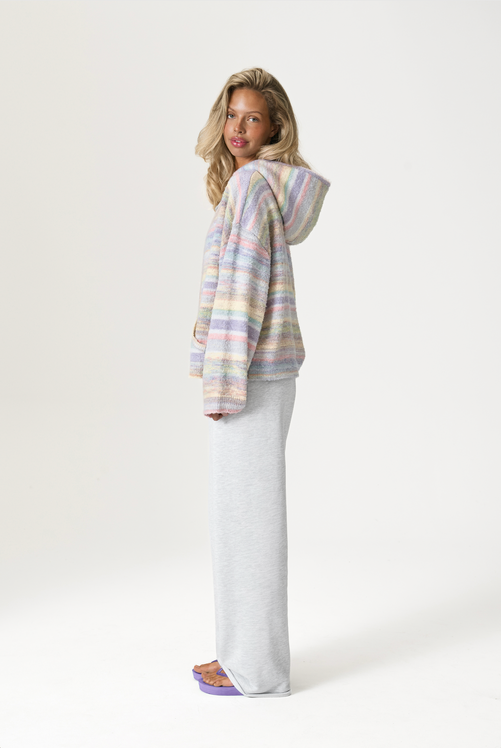Emmett Knit Zip Up Hoodie in Pastel