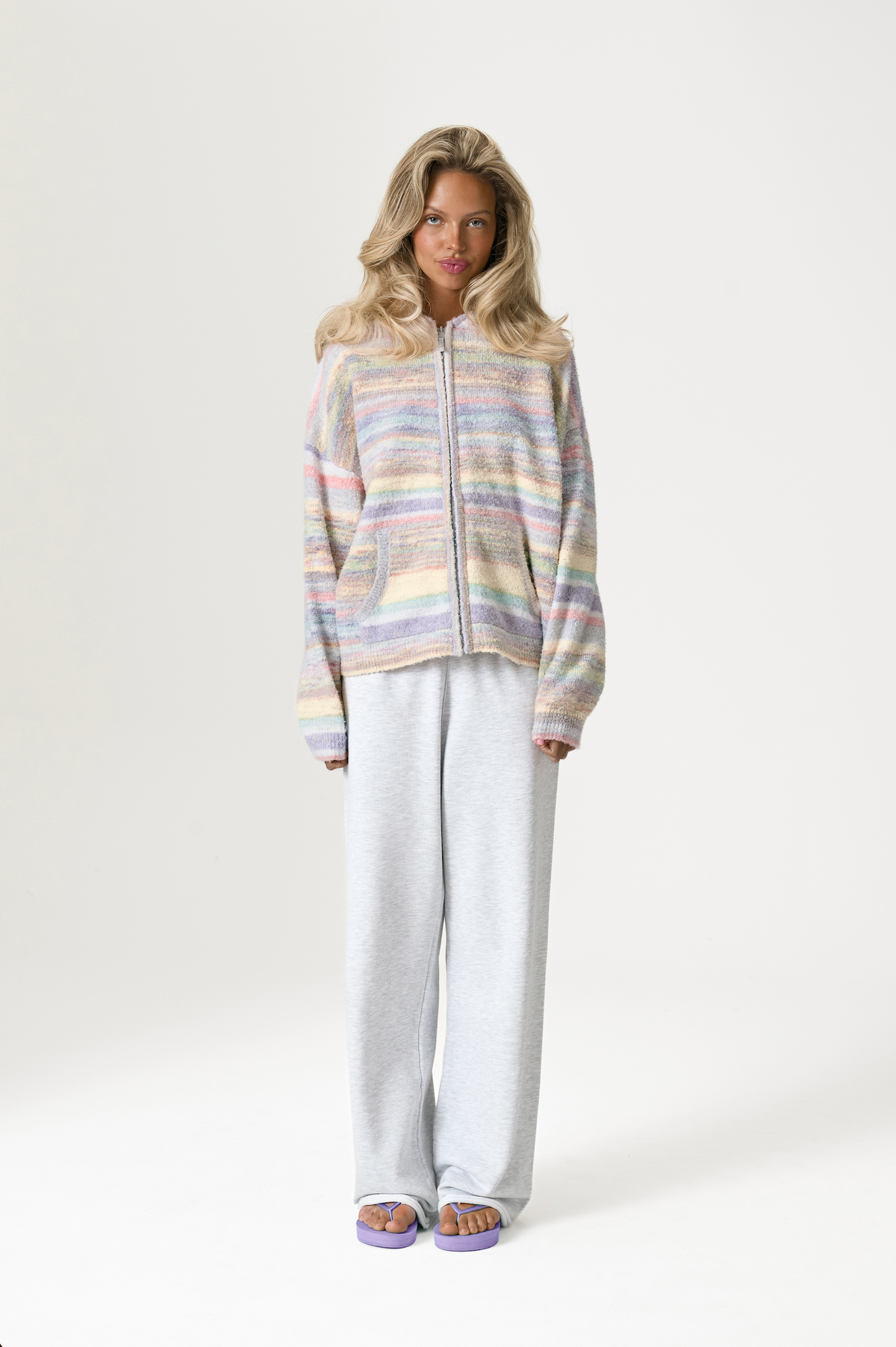 Emmett Knit Zip Up Hoodie in Pastel