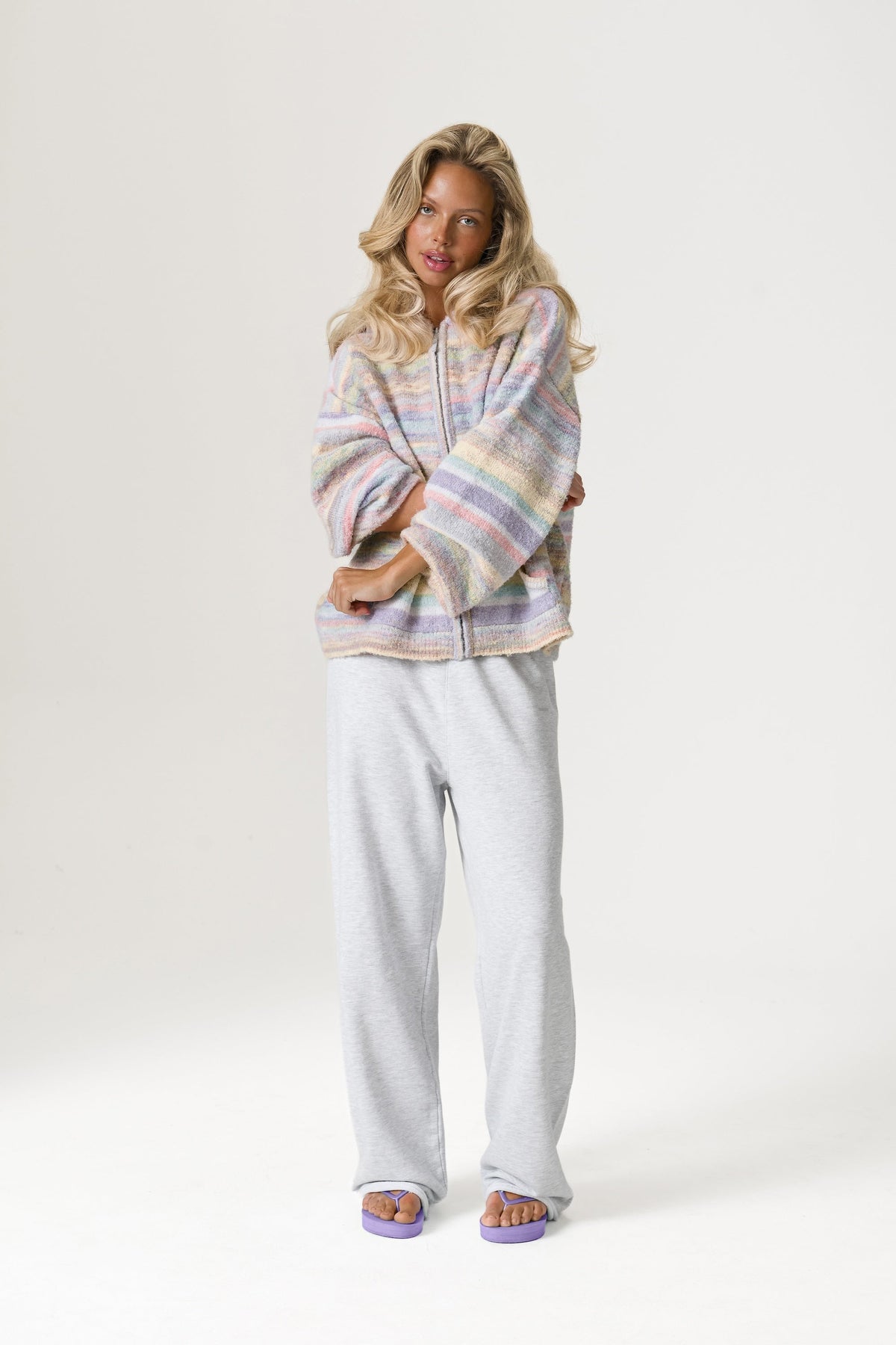 Emmett Knit Zip Up Hoodie in Pastel