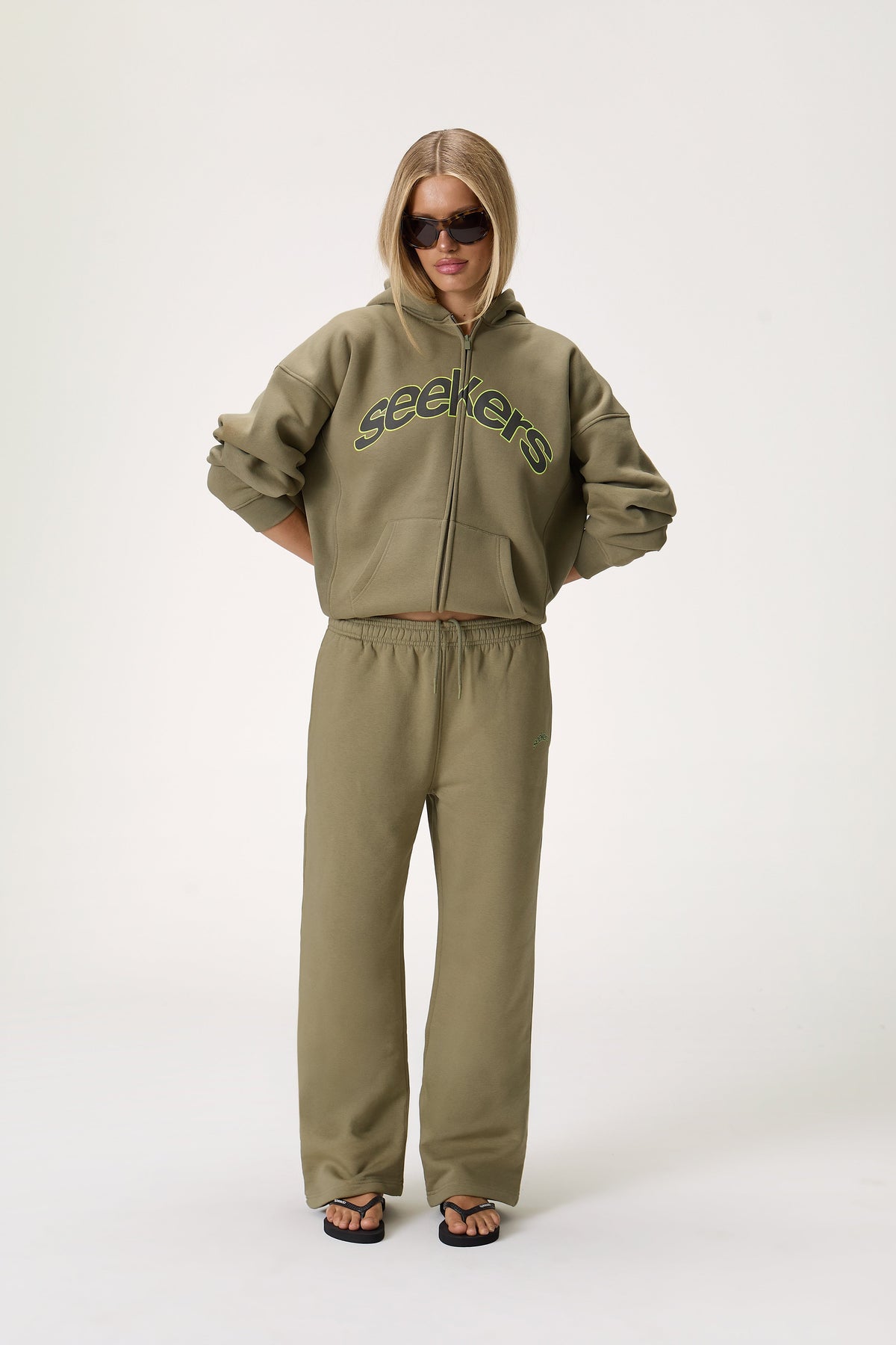 Seekers Doozy Wide Leg Sweatpants in Khaki