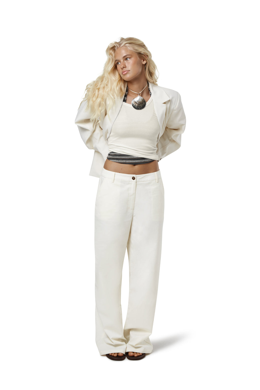 Frankie Straight Leg Linen Trouser in Cream
