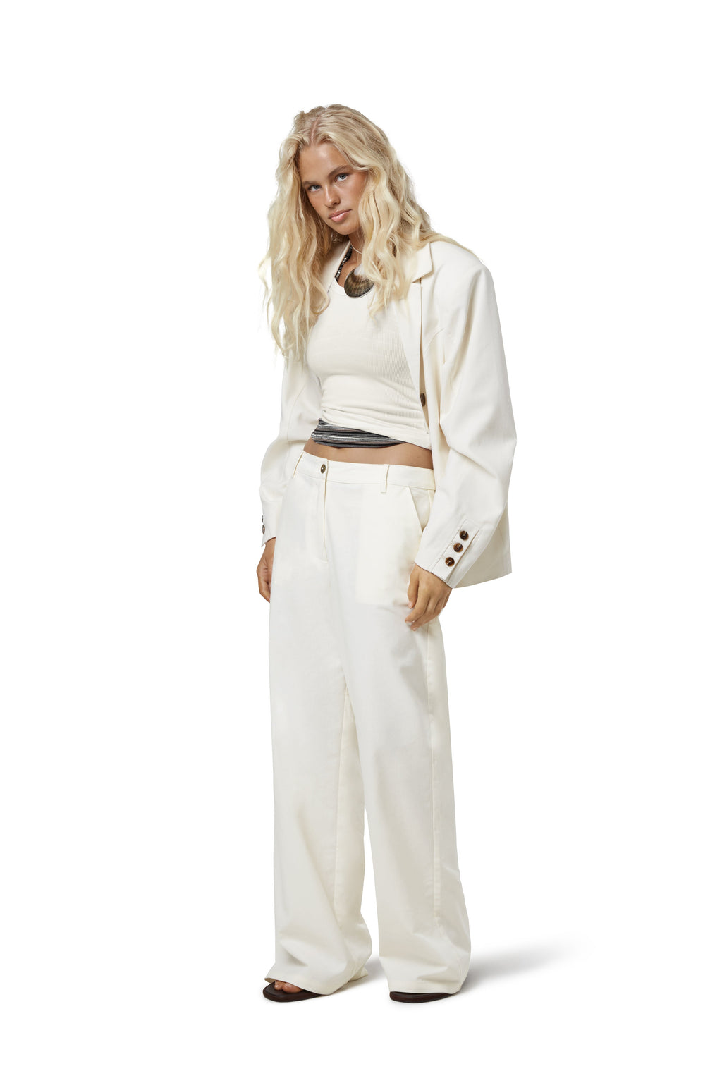 Frankie Straight Leg Linen Trouser in Cream