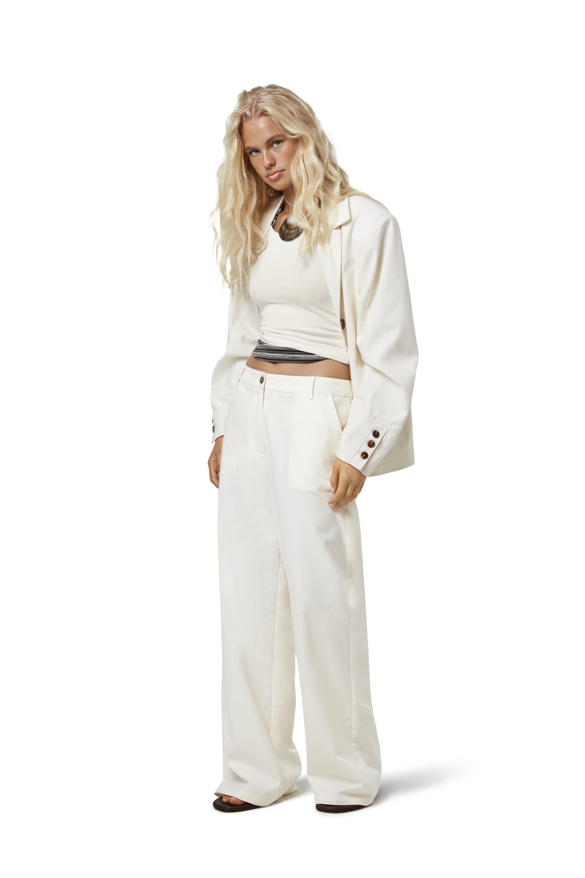 Frankie Straight Leg Linen Trouser in Cream