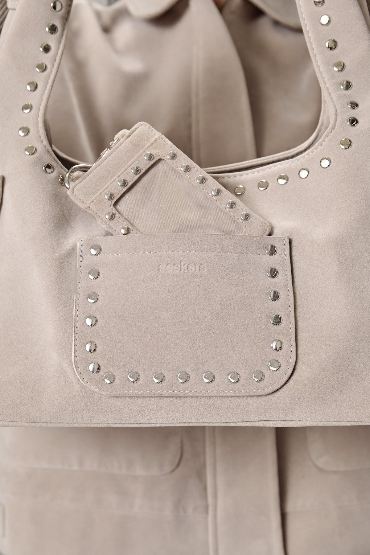 Martha Faux Suede Cardholder in Beige