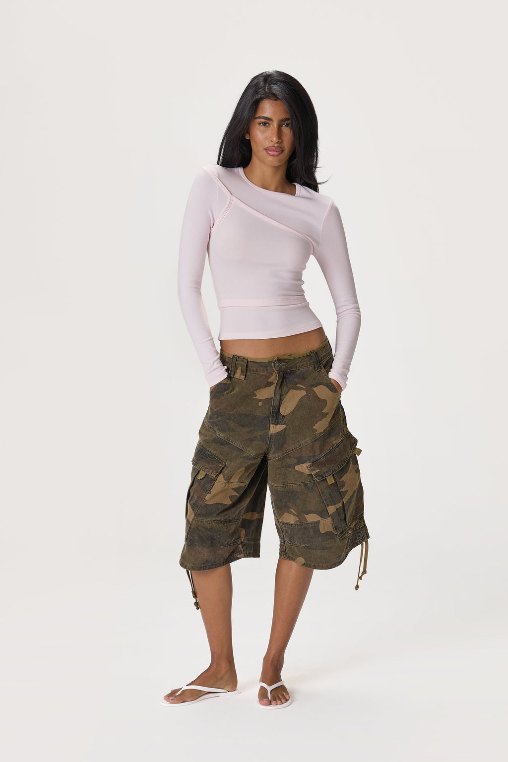 Lenzie Layered Long Sleeve Top in Light Pink