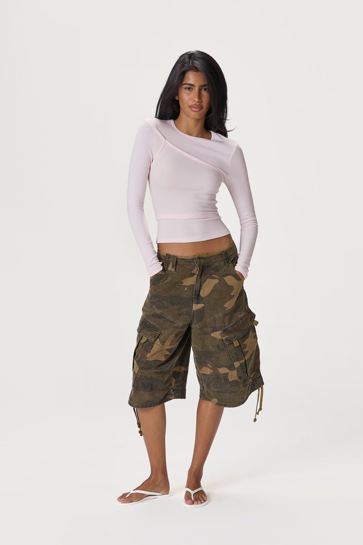 Lenzie Layered Long Sleeve Top in Light Pink