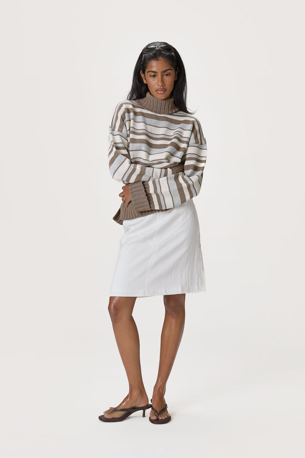 Bella Stripe Roll Neck in Neutral Stripe