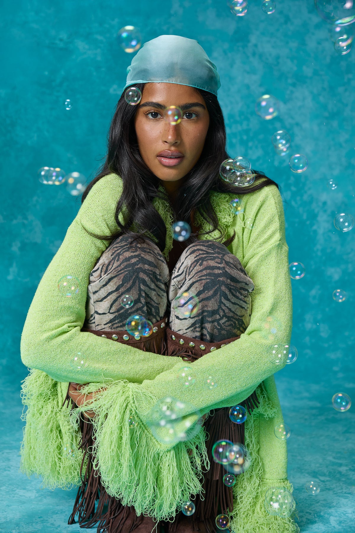 Santana Fringe Cardigan in Lime