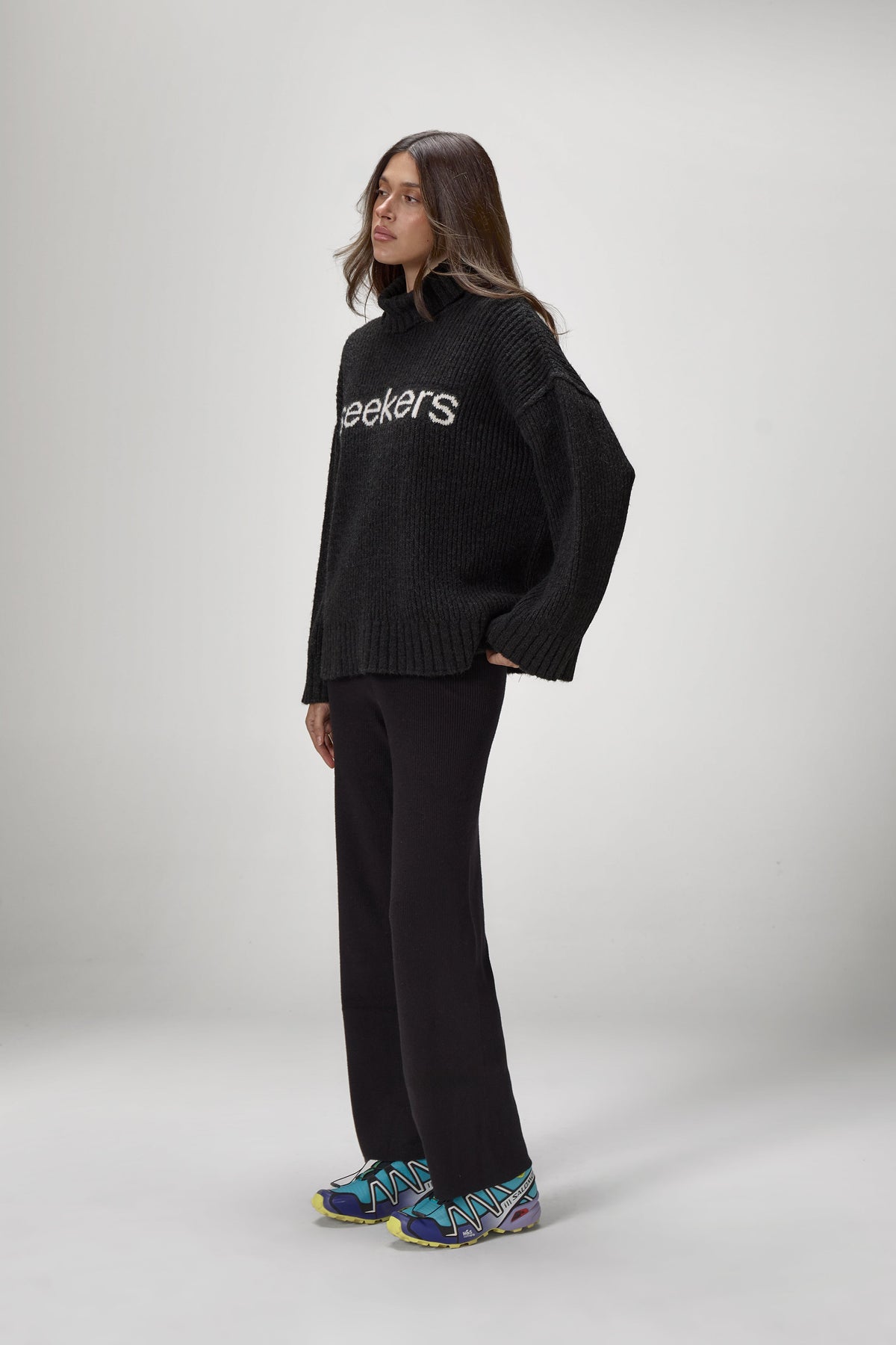 Misty Roll Neck Knit Jumper in Black