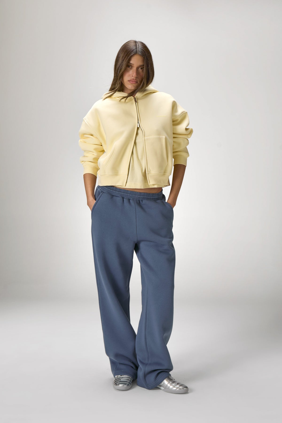 Trademark Shrunken Zip Up Hoodie in Butter Yellow