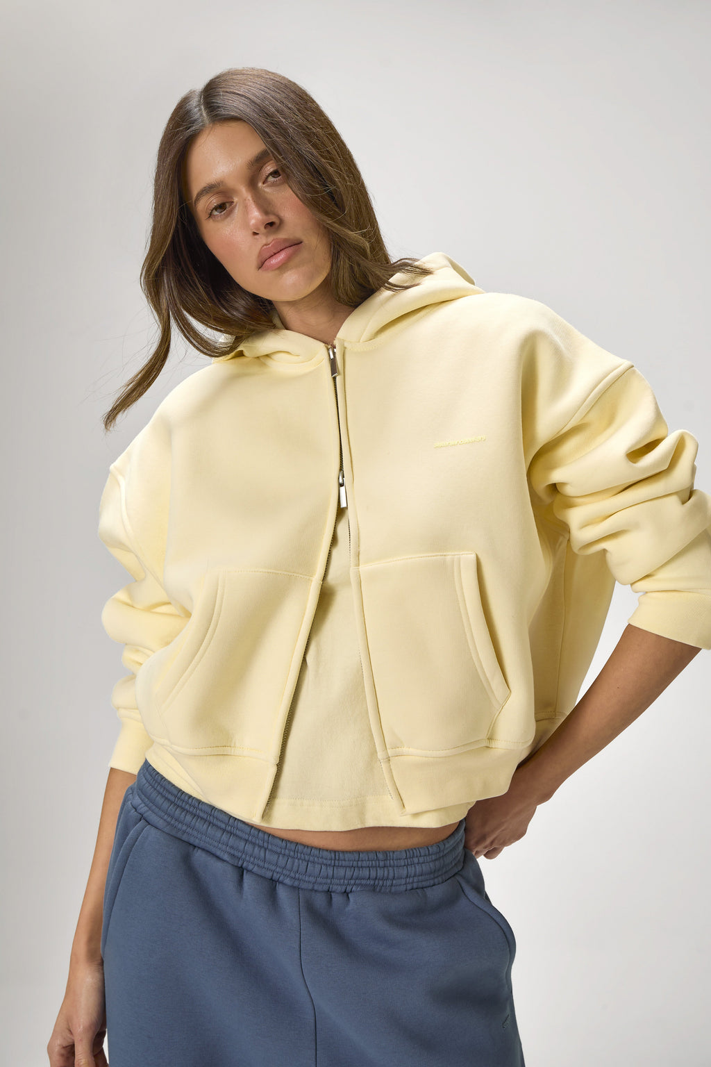Trademark Shrunken Zip Up Hoodie in Butter Yellow