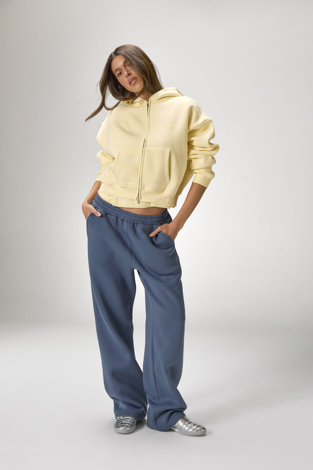 Trademark Shrunken Zip Up Hoodie in Butter Yellow