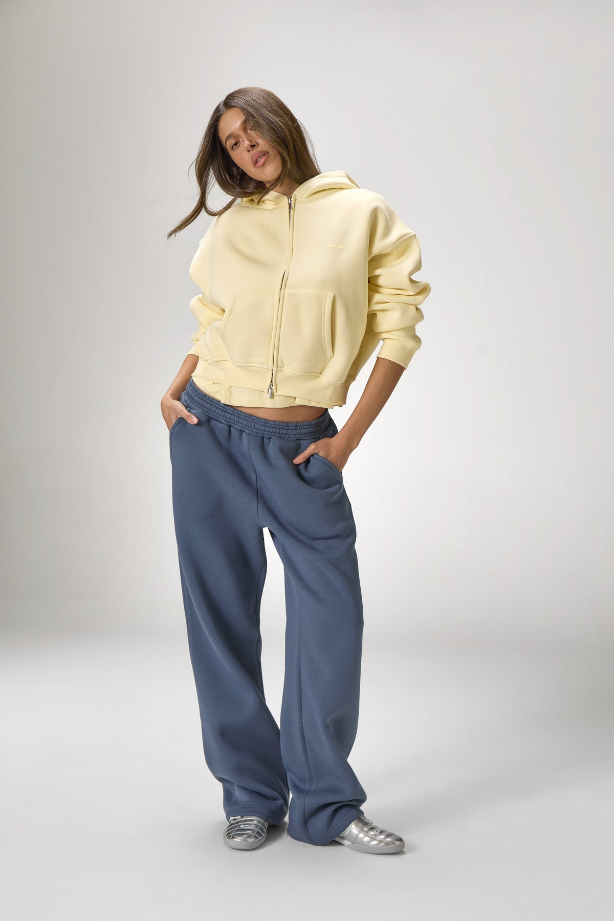 Trademark Shrunken Zip Up Hoodie in Butter Yellow