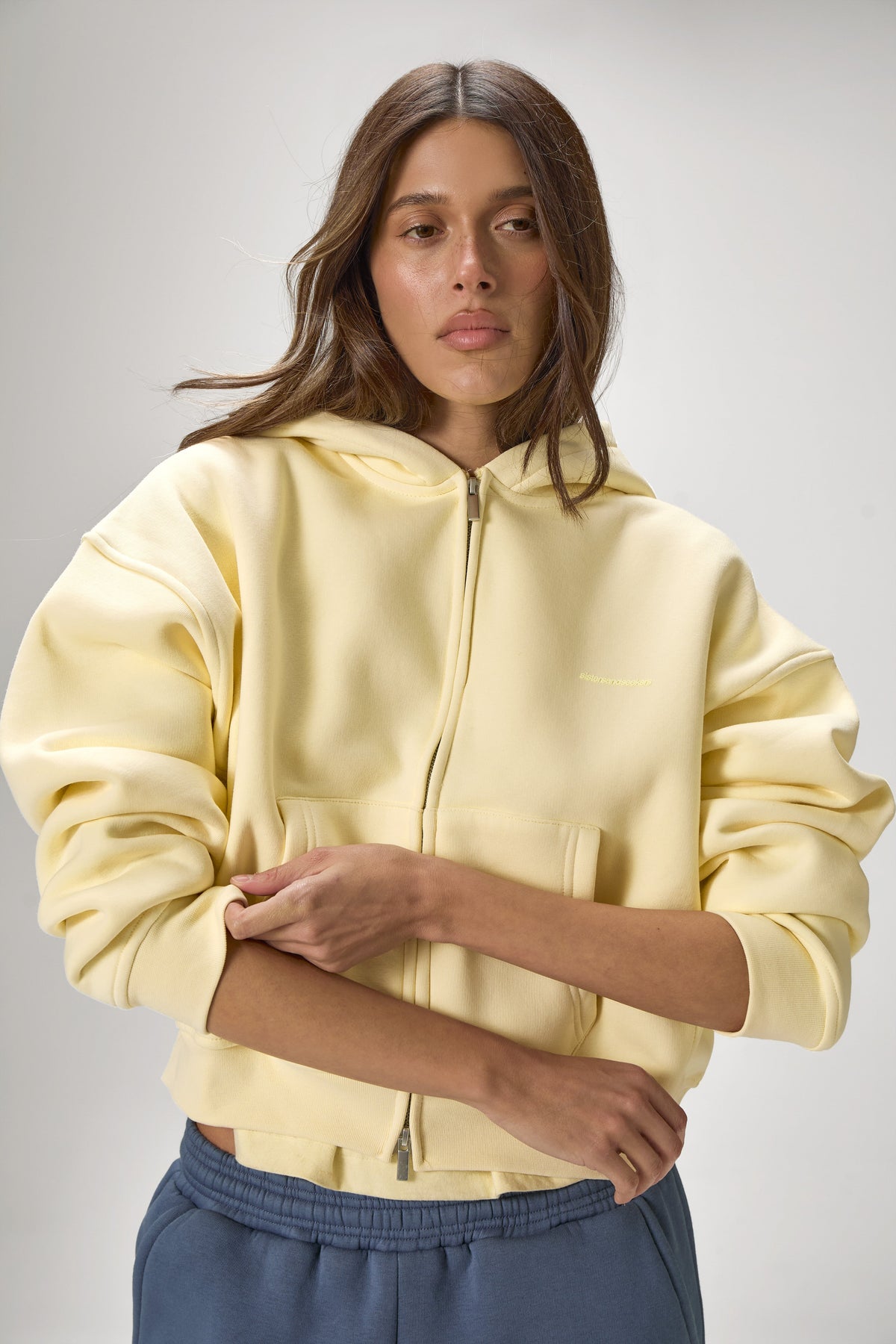 Trademark Shrunken Zip Up Hoodie in Butter Yellow