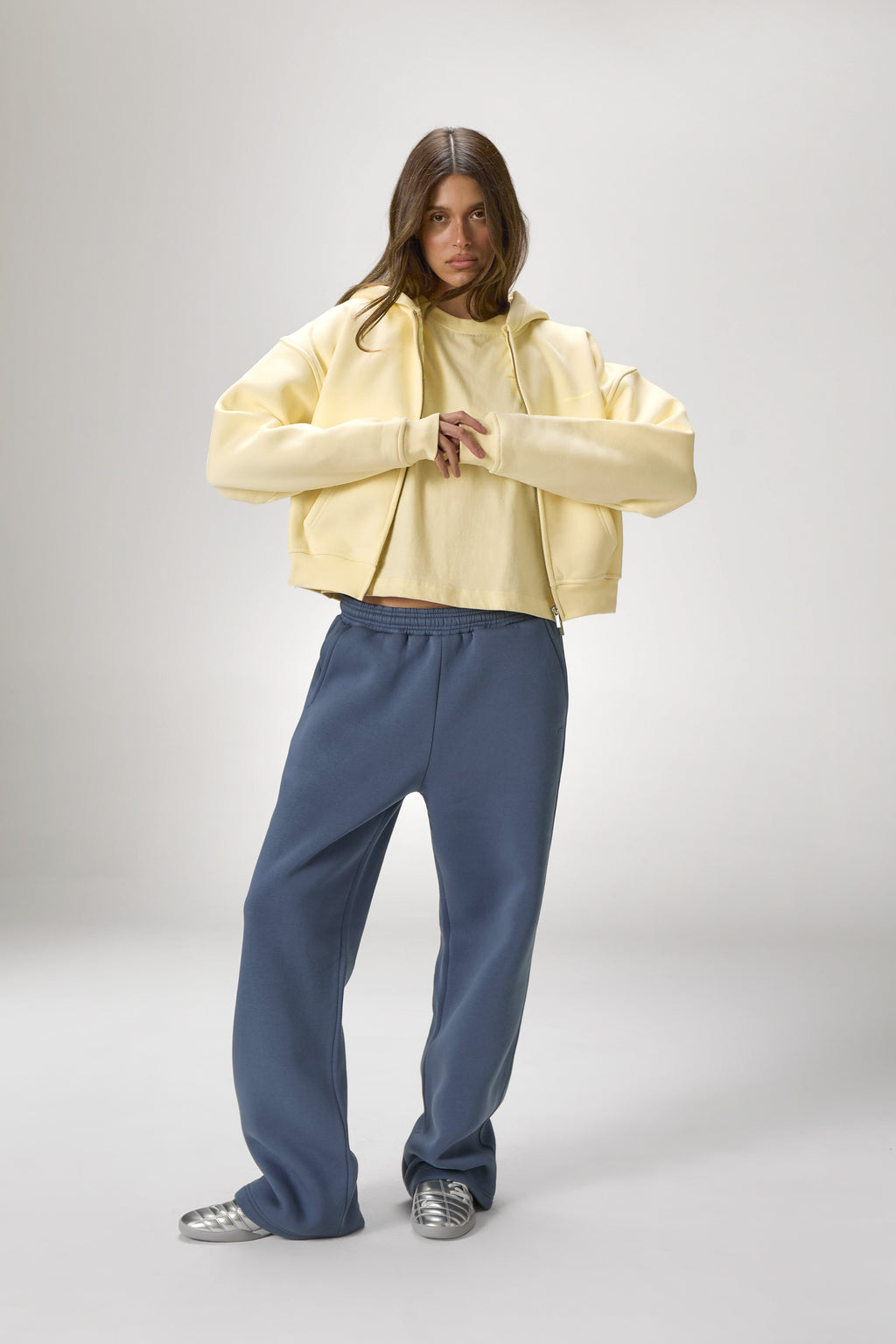 Trademark Shrunken Zip Up Hoodie in Butter Yellow