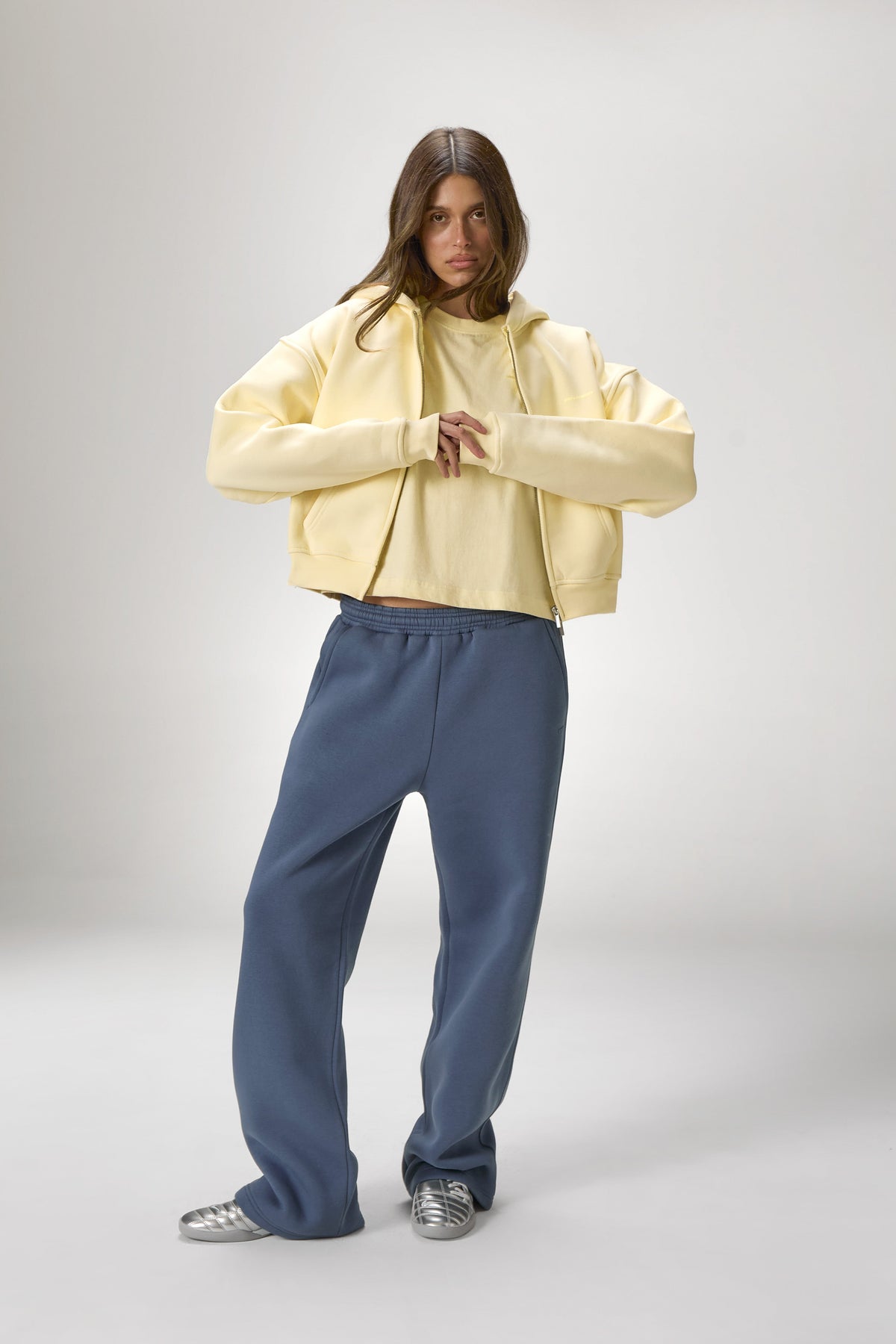 Trademark Shrunken Zip Up Hoodie in Butter Yellow