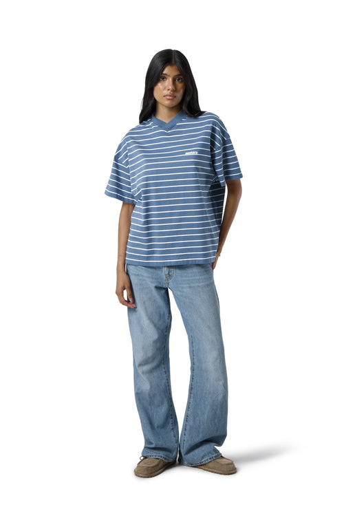Devon Striped Oversized Tee in Blue Wash