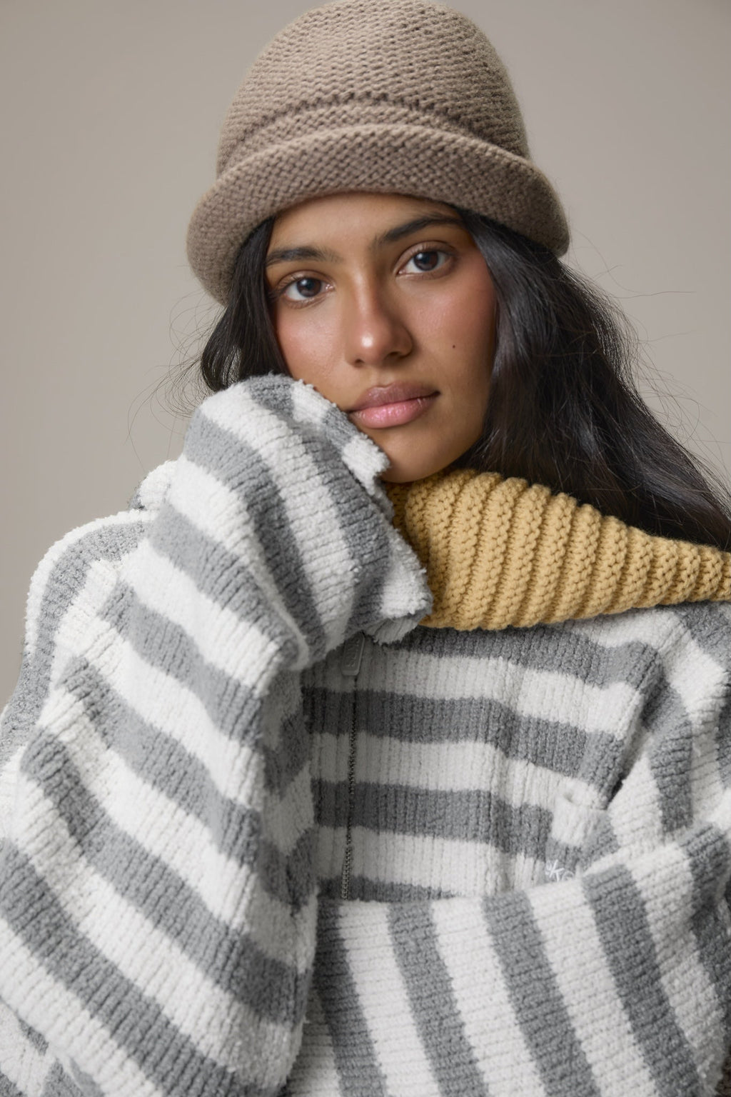 Jasper Knit Hoodie Zip Up in Grey