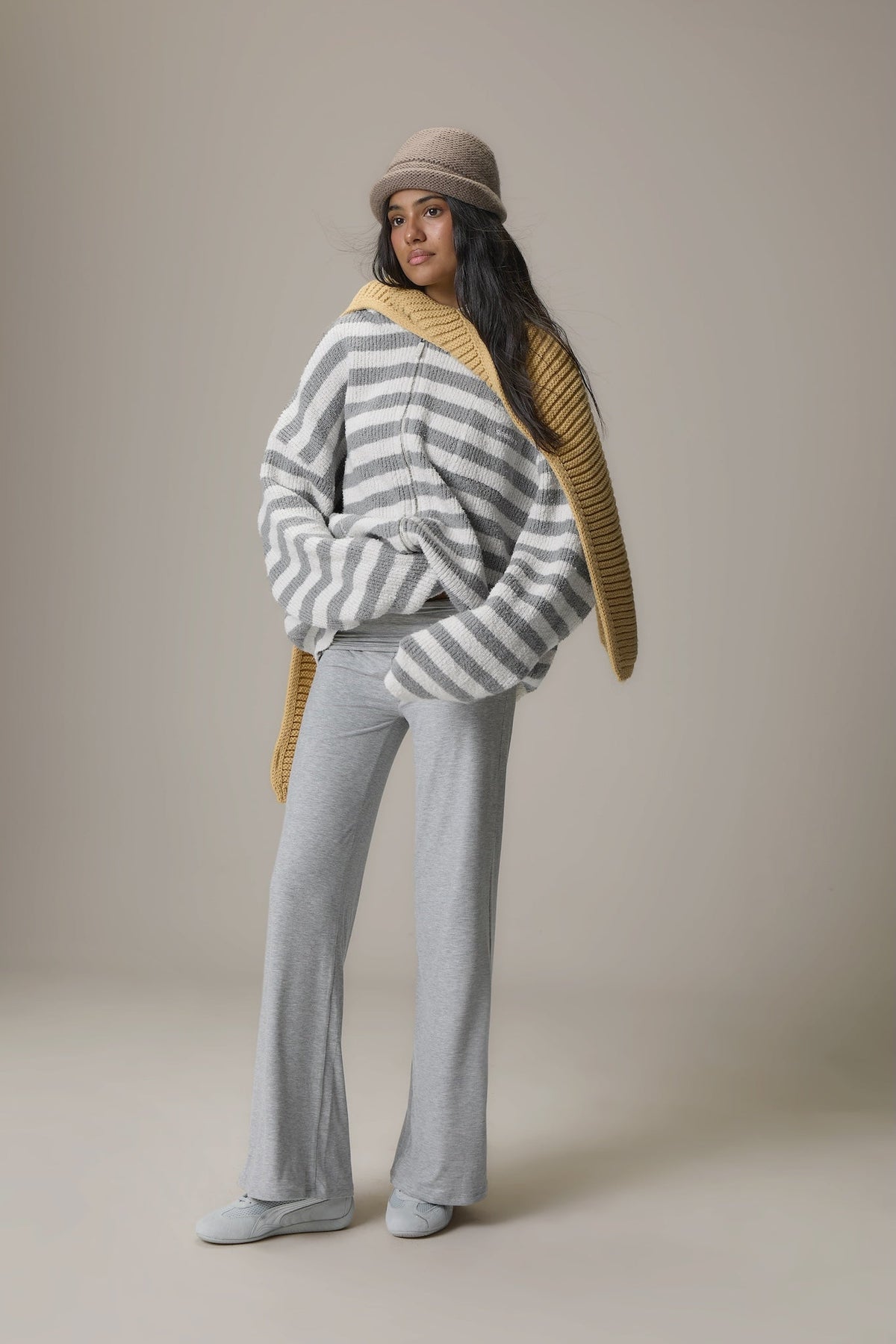 Jasper Knit Hoodie Zip Up in Grey