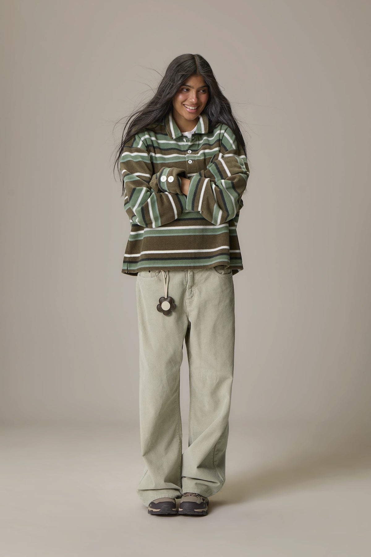 Folk Fleece Shirt in Khaki Stripe