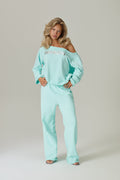 Slouch Wide Leg Sweatpants in Aqua