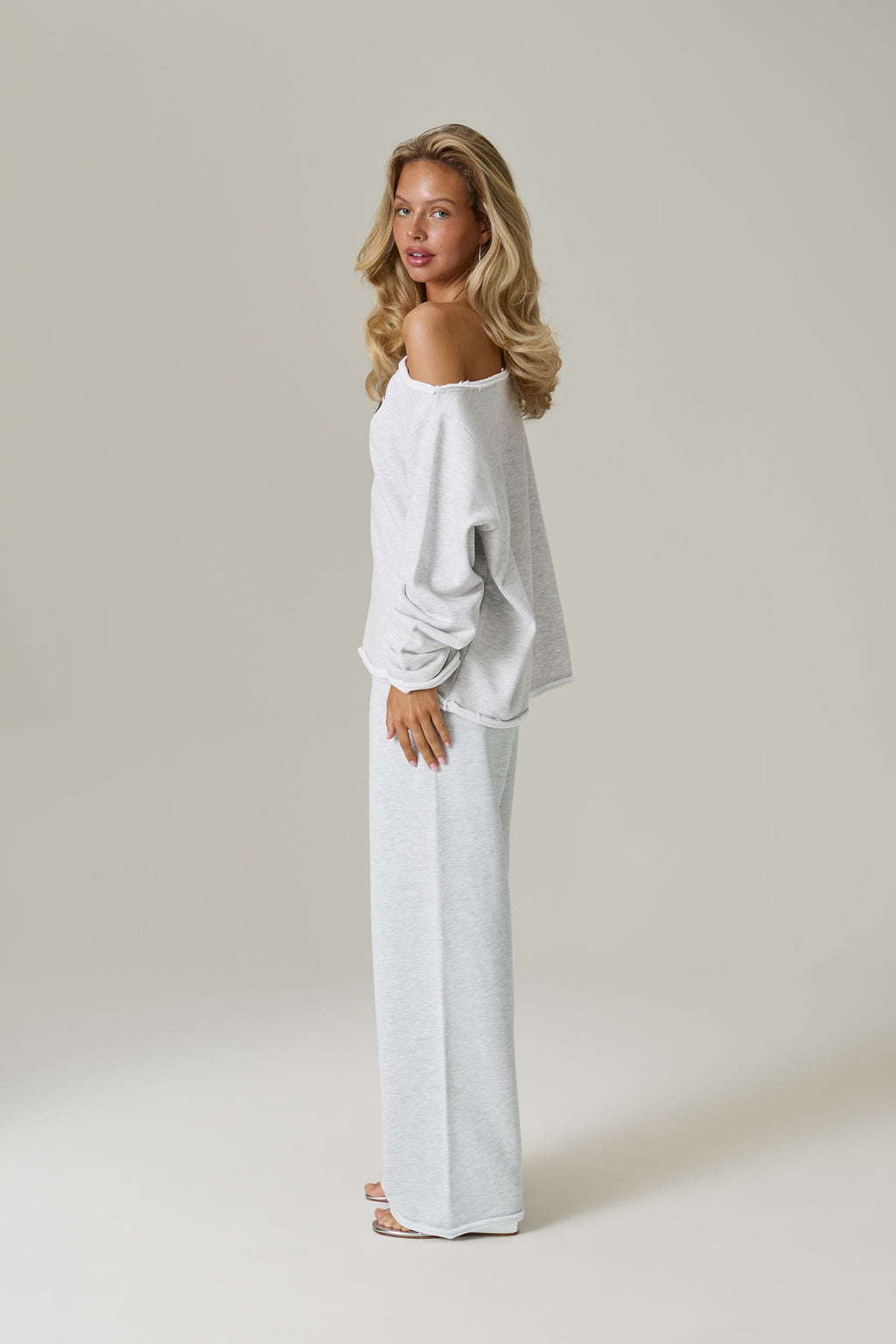 Slouch Wide Leg Sweatpants in Grey Marl