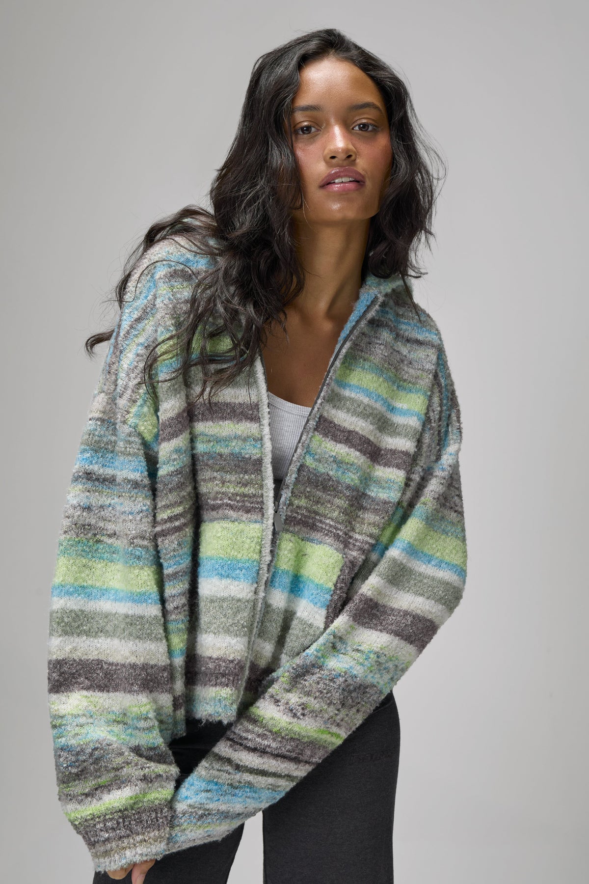 Emmett Knit Zip Up Hoodie in Lime