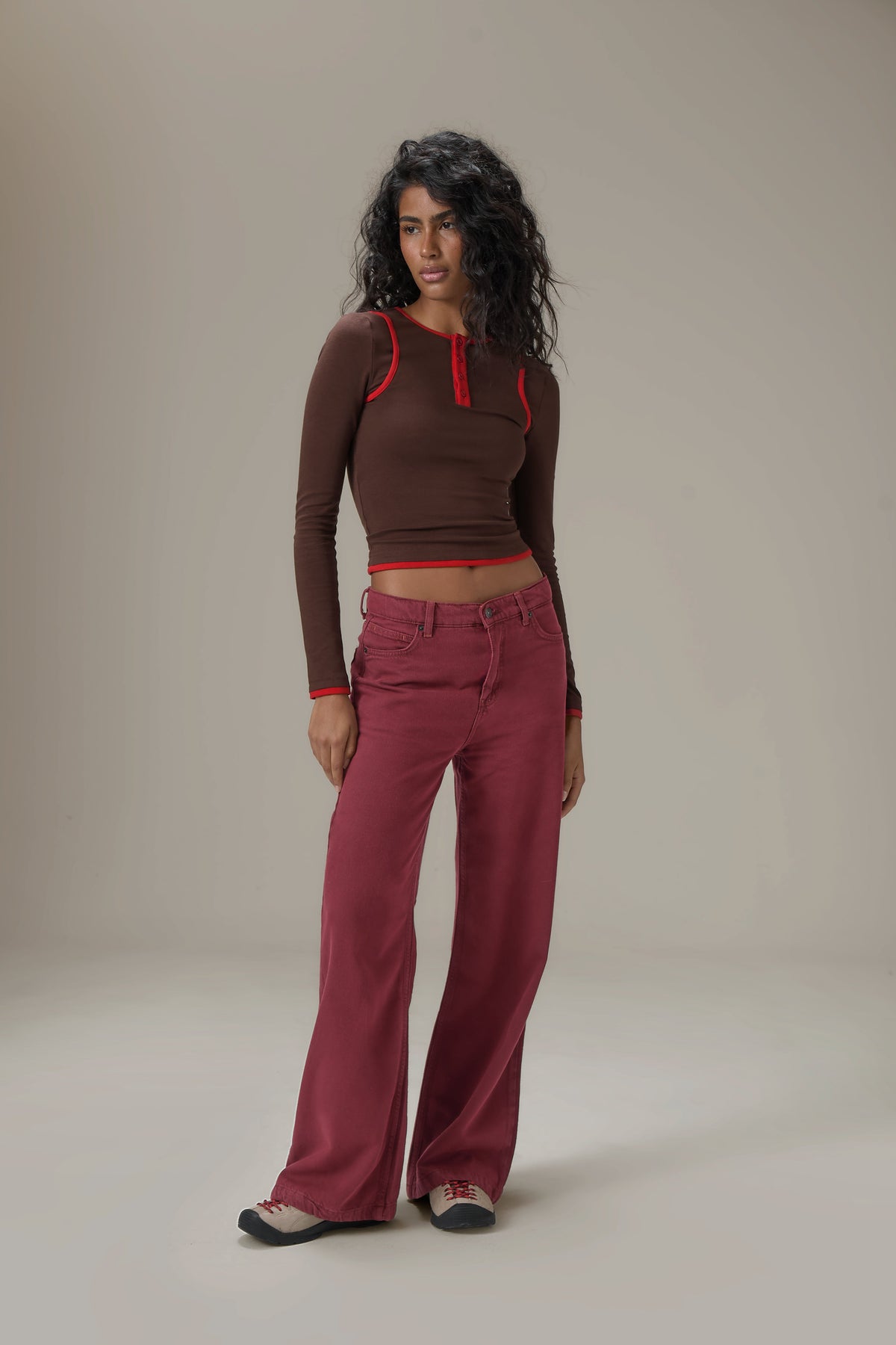Huggie Layered Long Sleeve Top in Brown