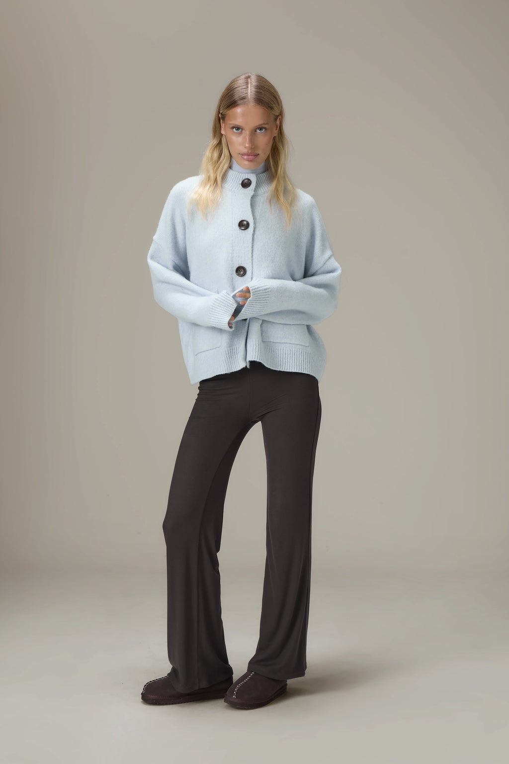 Eccles Button Cardigan in Powder Blue