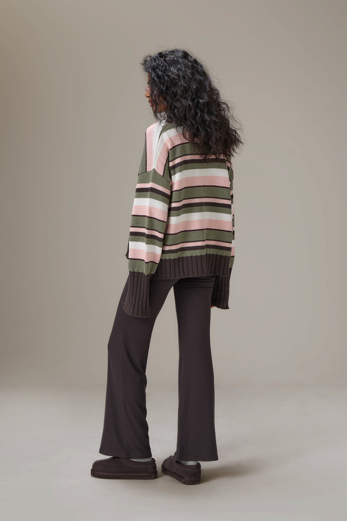 Bella Stripe Roll Neck in Chocolate