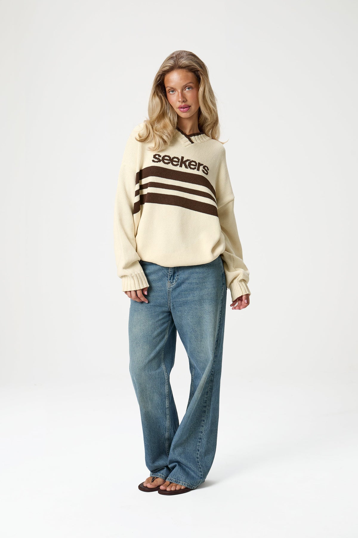 Peggy Logo Knit Sweater in Cream