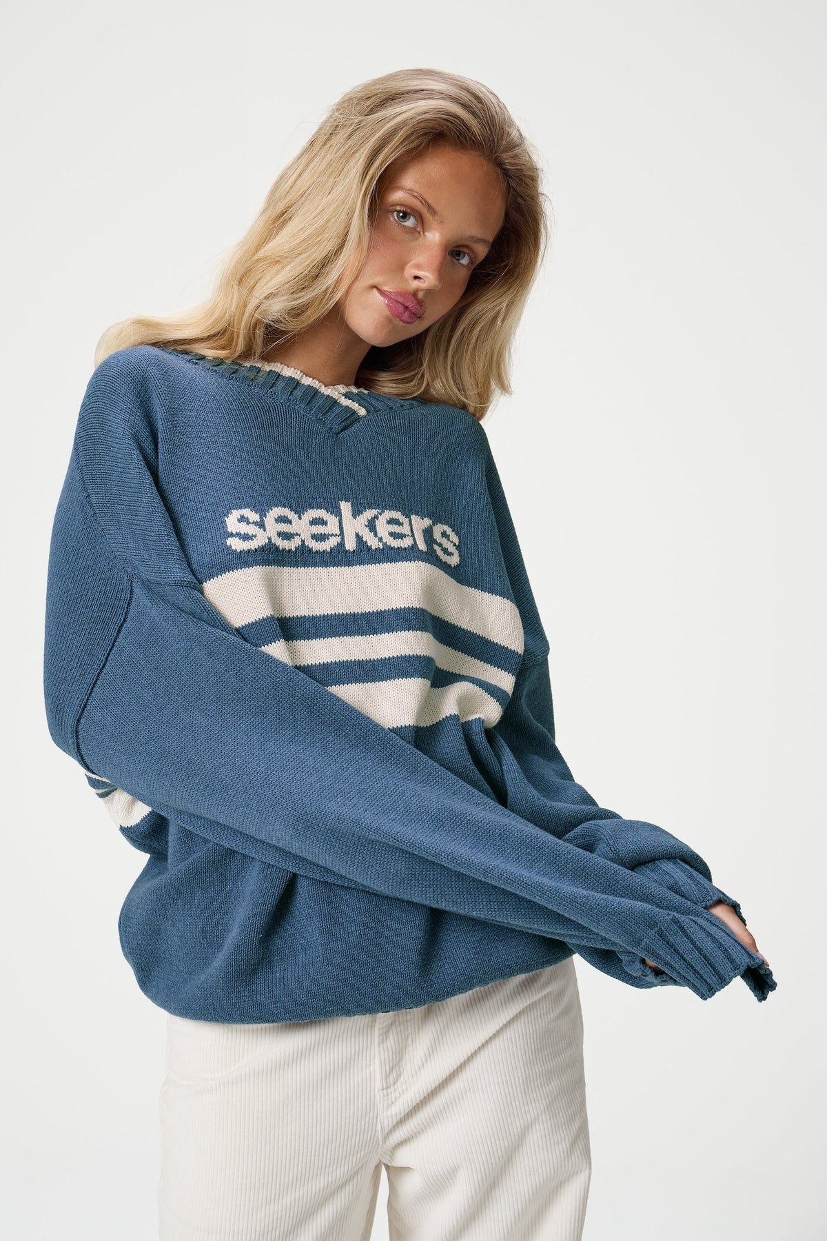 Peggy Logo Knit Sweater in Blue