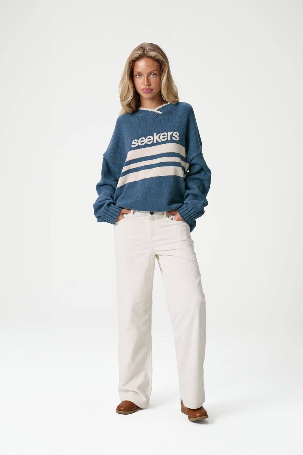 Peggy Logo Knit Sweater in Blue