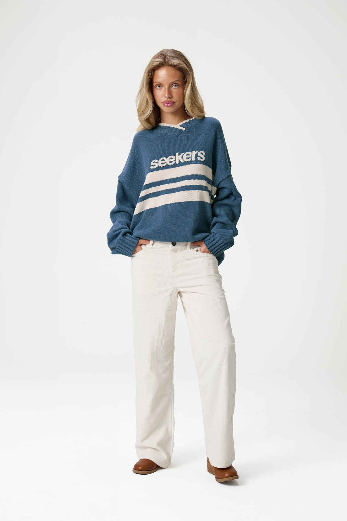 Peggy Logo Knit Sweater in Blue