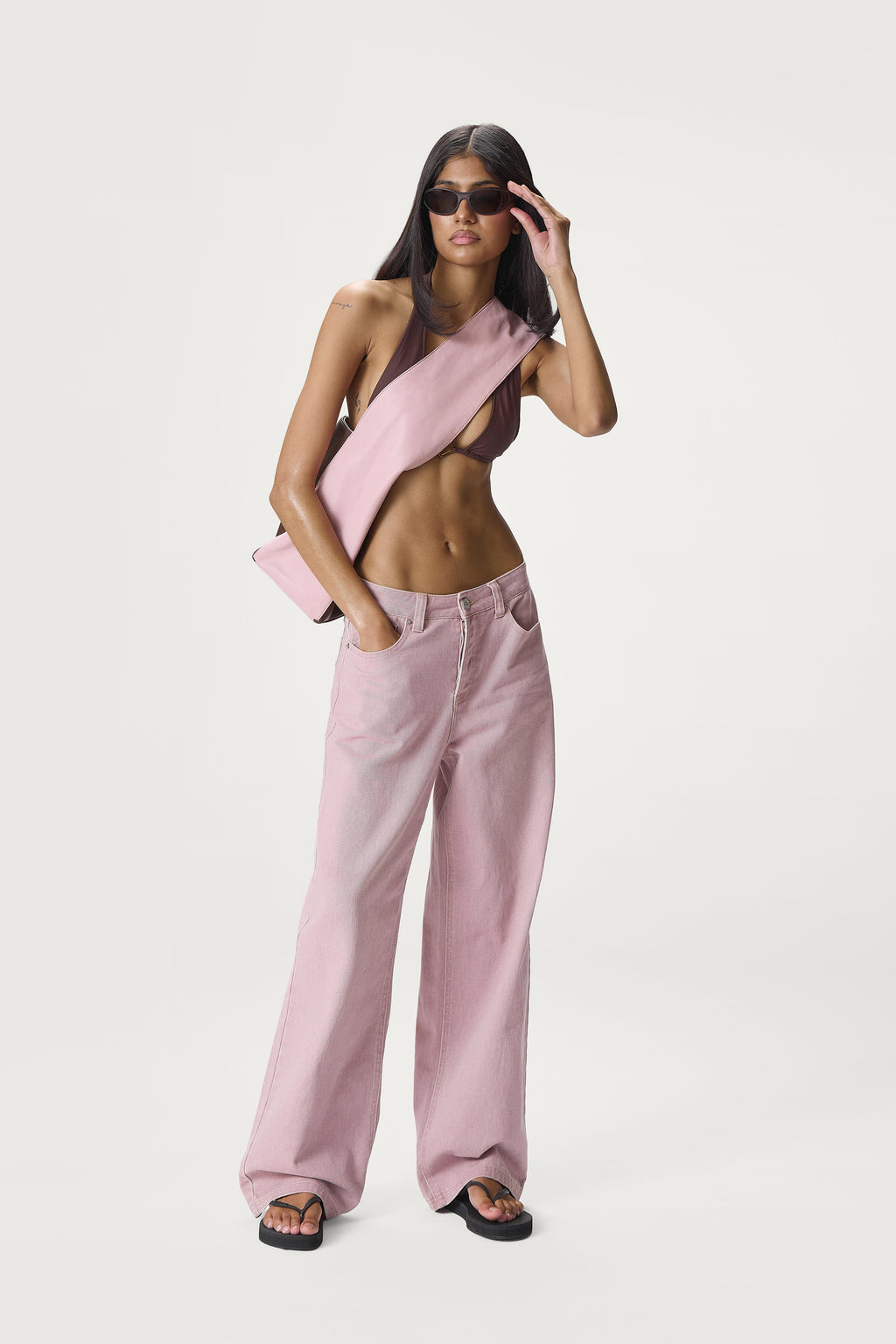 Mopsy Wide Leg Jeans in Washed Pink