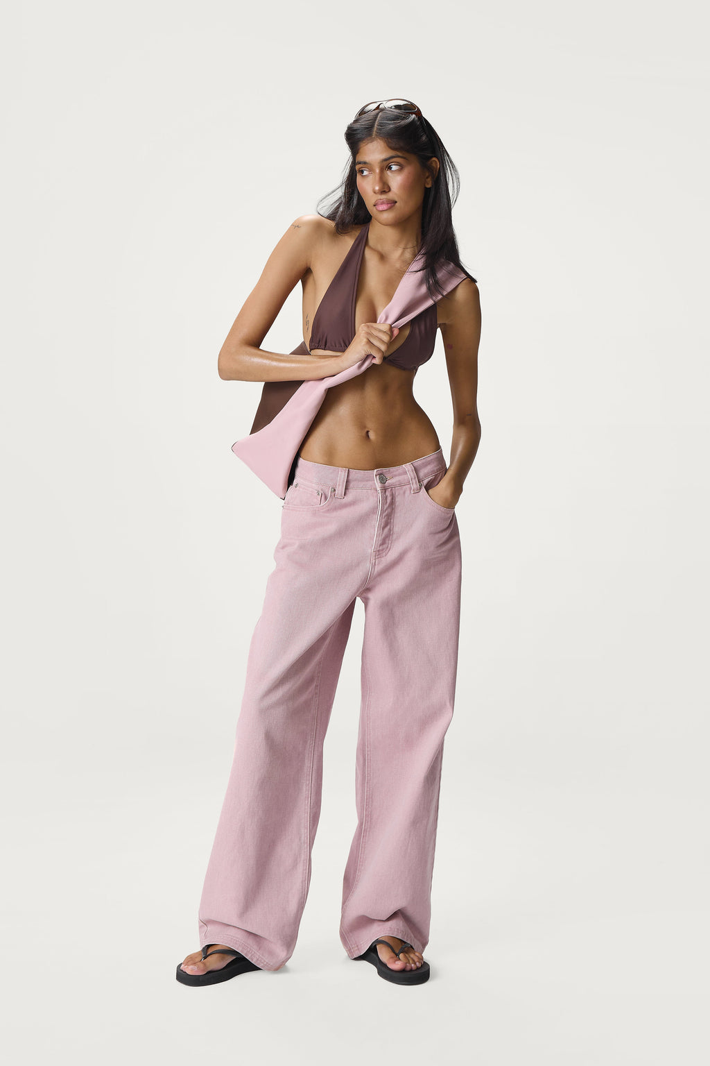 Mopsy Wide Leg Jeans in Washed Pink