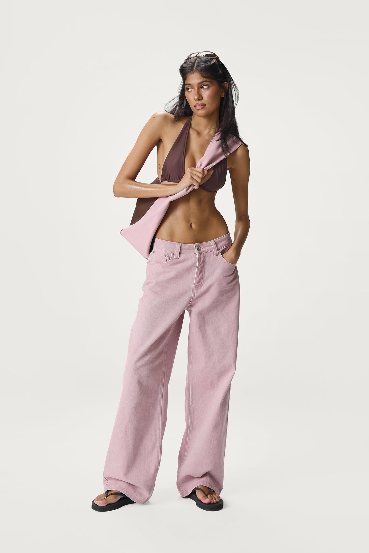 Mopsy Wide Leg Jeans in Washed Pink