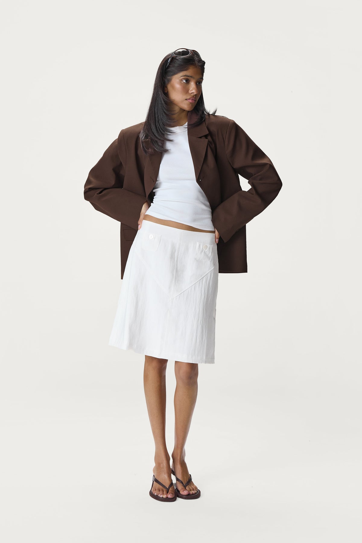 Billie Lightweight Midi Skirt in White