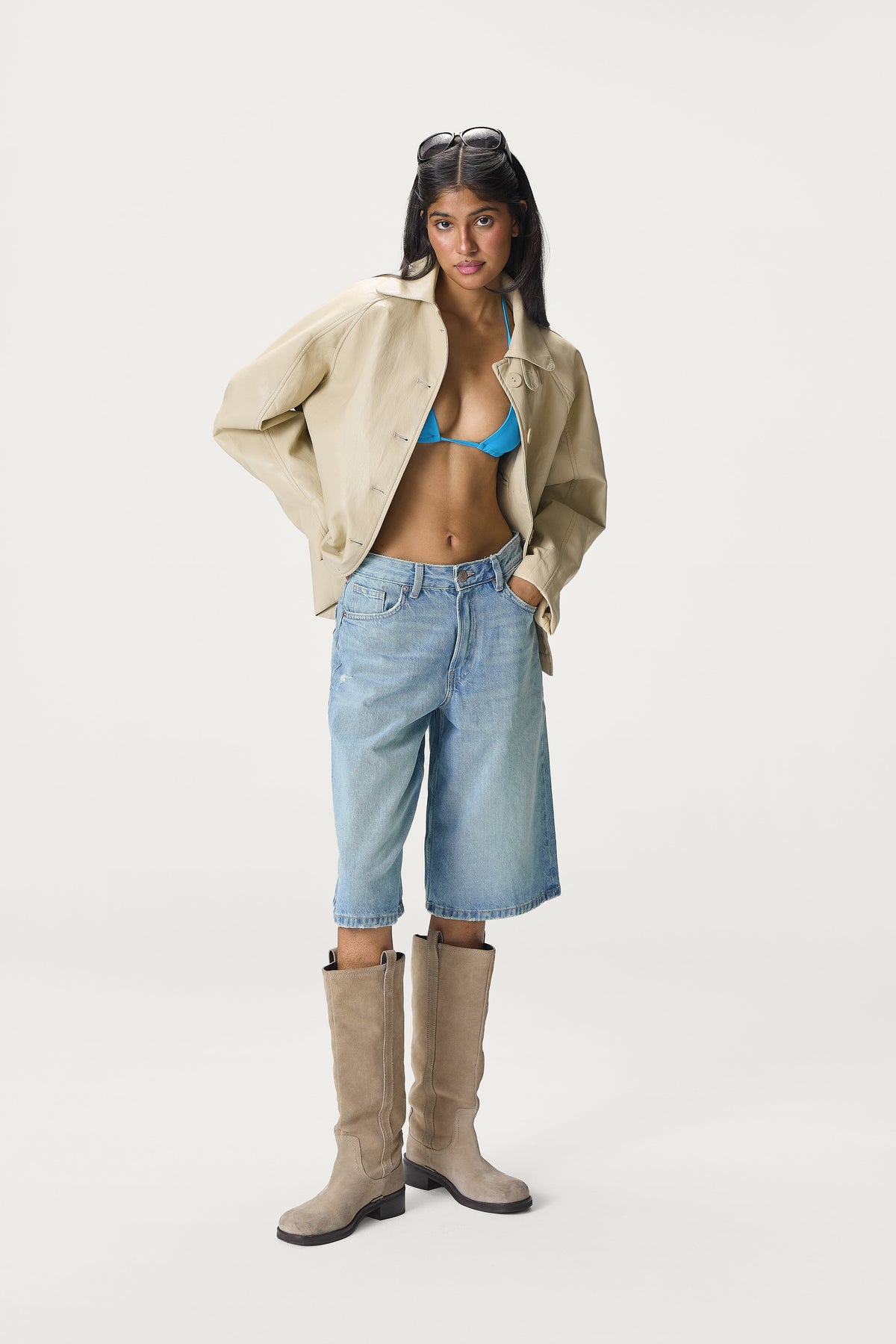 Hollies Classic Faux Leather Jacket in Sand