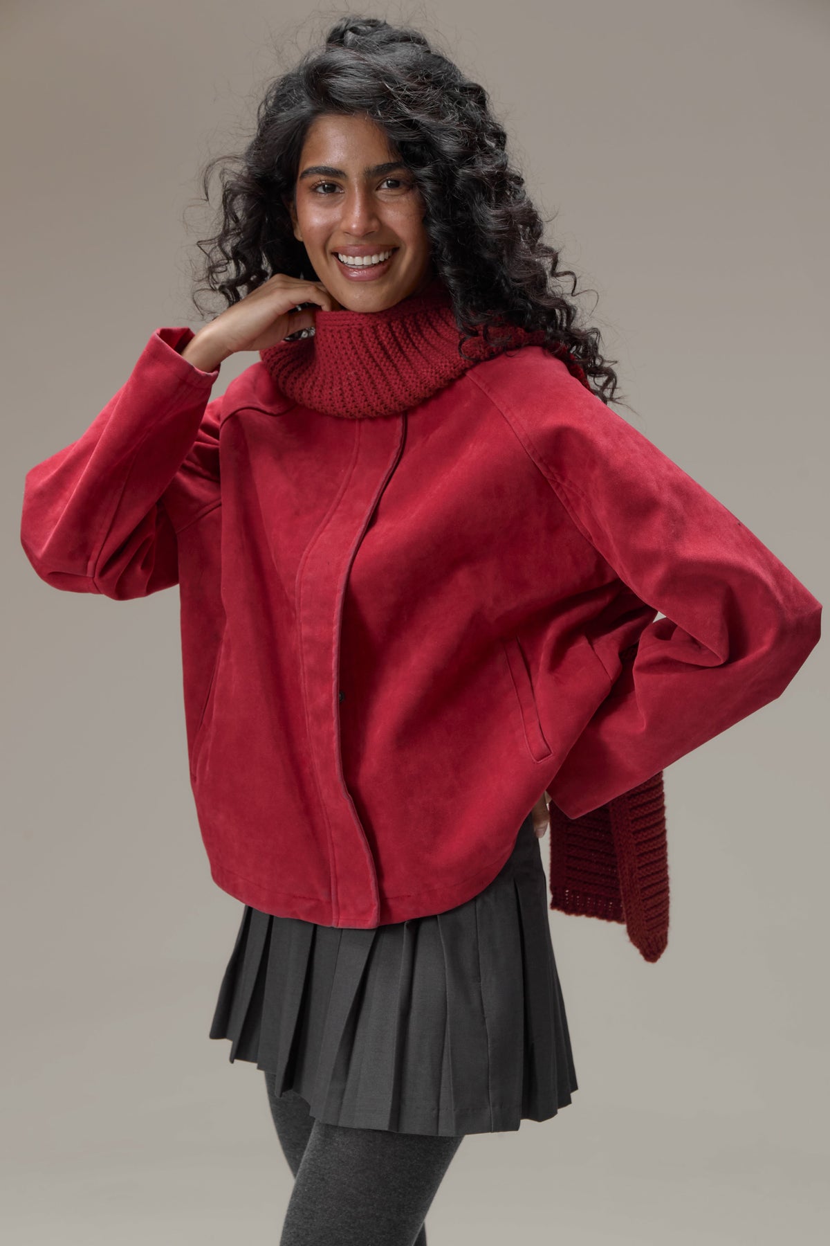 Lady Faux Suede Jacket in Red