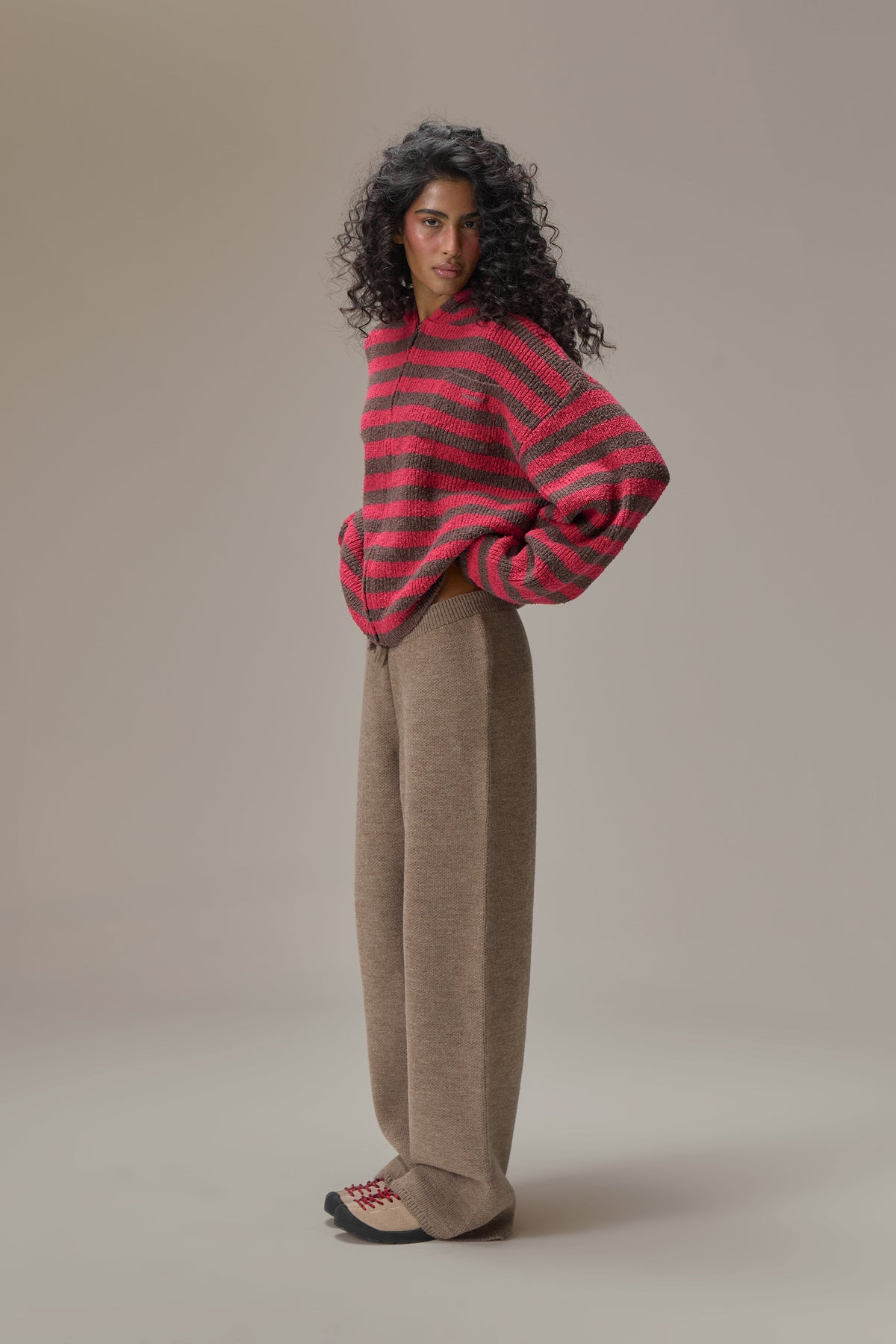 Jasper Knit Hoodie Zip Up in Red