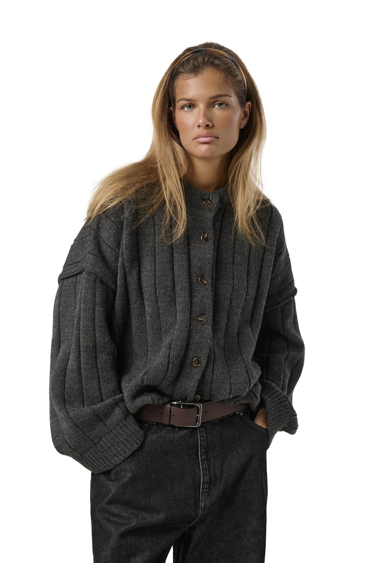 Bryant Button Cardigan in Charcoal