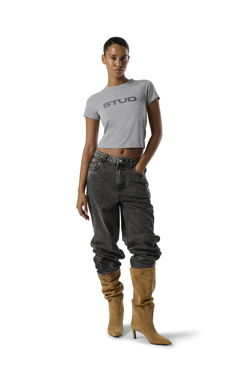Stud Baby Tee in Grey Marl
