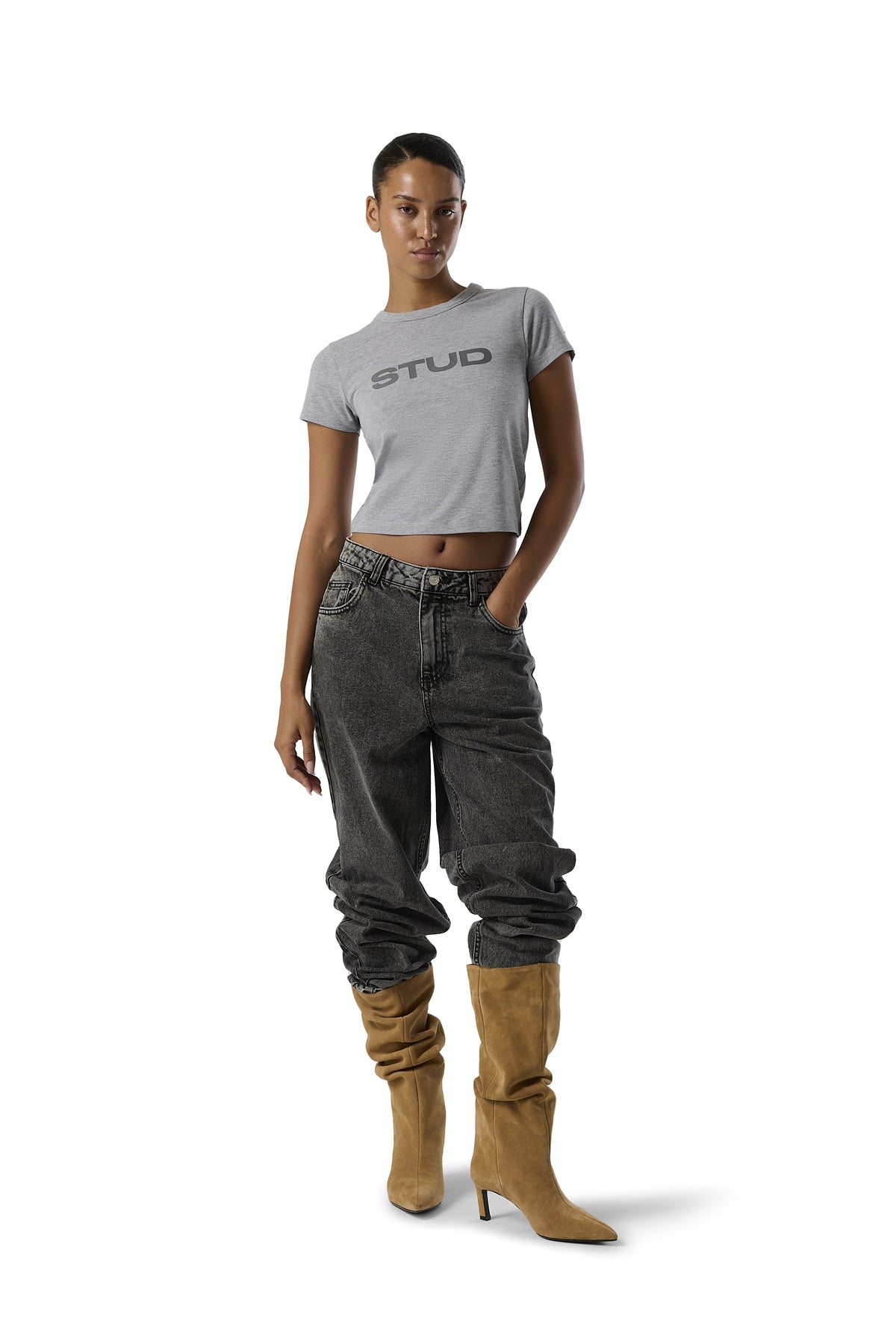 Stud Baby Tee in Grey Marl