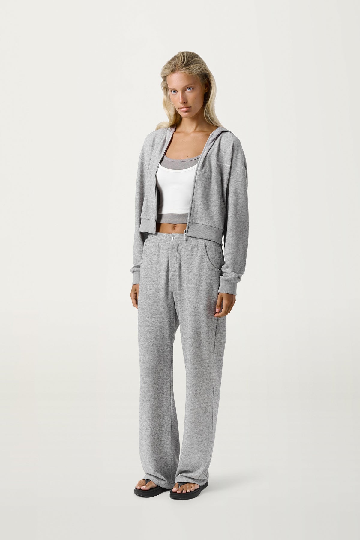 Slacks Soft Zip Up in Light Grey